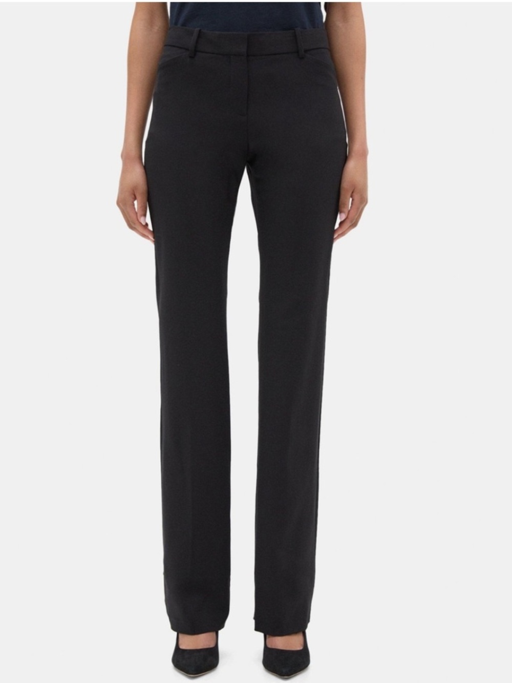 Theory 2 Tailored Flared Pants Women’s Size 00 Black Sevona Wool Office Luxury